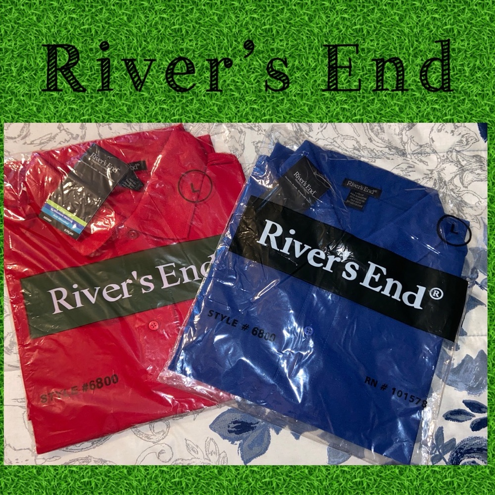 Rivers End Golf Polo shirts-Red & Blue-Men’s size L-YOU GET BOTH-NWT!!